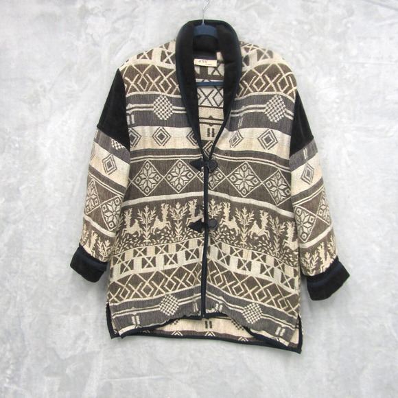 Anu By Natural Cotton Winter Snowflake Print Blazer Jacket Size Medium Lagenlook - Picture 1 of 10